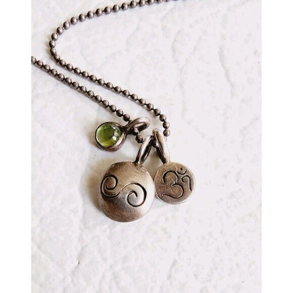 Jane Diaz Sterling Silver 925 Om Symbol Green Charms Beaded Necklace - Picture 2 of 6